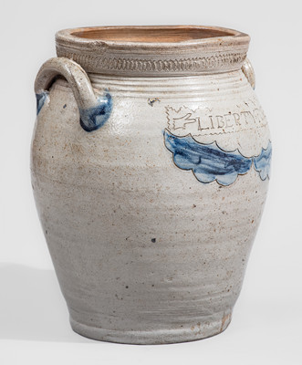 Rare and Fine LIBERTY FOREVER Stoneware Jar, Thomas Warne / Joshua Letts, South Amboy, NJ