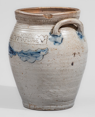 Rare and Fine LIBERTY FOREVER Stoneware Jar, Thomas Warne / Joshua Letts, South Amboy, NJ