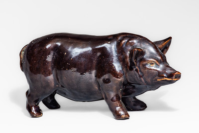 Attrib. Monmouth Pottery, Illinois Albany-Slip-Glazed Stoneware Pig Figure