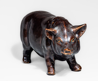 Attrib. Monmouth Pottery, Illinois Albany-Slip-Glazed Stoneware Pig Figure