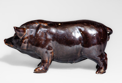 Attrib. Monmouth Pottery, Illinois Albany-Slip-Glazed Stoneware Pig Figure