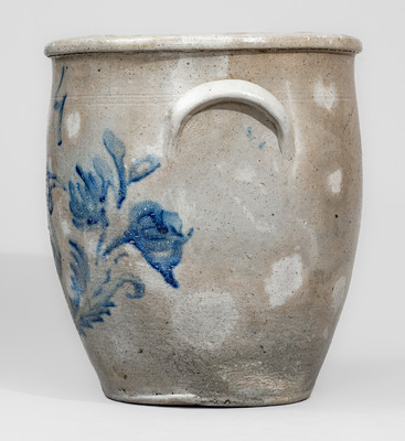 Rare Midwestern Four-Gallon Stoneware Jar w/ Elaborate Cobalt Rooster Decoration, probably Ohio