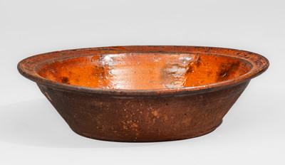 Very Rare Redware Bowl w/ Copper Decoration, probably Randolph County, North Carolina