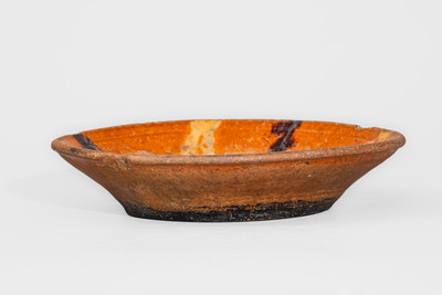 Alamance Co, North Carolina Redware Dish w/ Two-Color Slip Decoration, c1820-50
