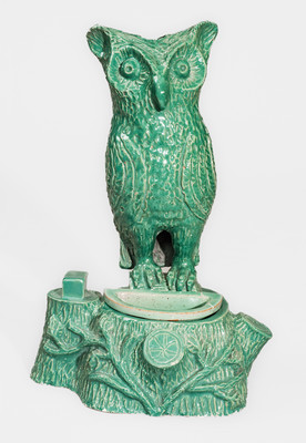 Unusual Aqua-Glazed Stoneware Figure of an Owl, attrib. Alfred Frail, Liverpool, Ohio, c1930