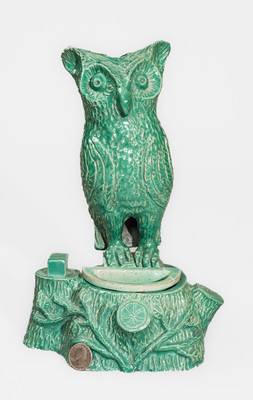 Unusual Aqua-Glazed Stoneware Figure of an Owl, attrib. Alfred Frail, Liverpool, Ohio, c1930