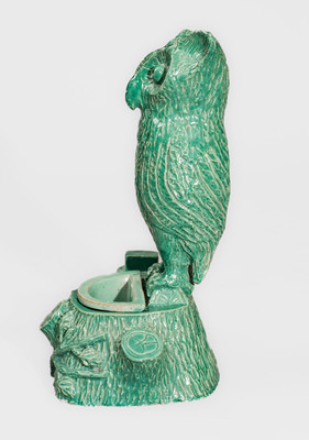 Unusual Aqua-Glazed Stoneware Figure of an Owl, attrib. Alfred Frail, Liverpool, Ohio, c1930