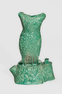 Unusual Aqua-Glazed Stoneware Figure of an Owl, attrib. Alfred Frail, Liverpool, Ohio, c1930