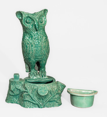Unusual Aqua-Glazed Stoneware Figure of an Owl, attrib. Alfred Frail, Liverpool, Ohio, c1930