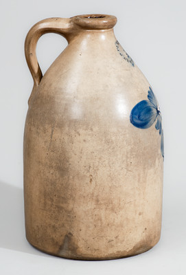 N CLARK, JR / ATHENS N Y Stoneware Jug w/ Cobalt Floral Decoration