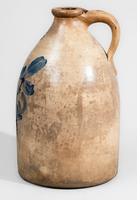 N CLARK, JR / ATHENS N Y Stoneware Jug w/ Cobalt Floral Decoration