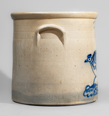 Four-Gallon WEST TROY, N.Y. POTTERY Stoneware Chicken Crock, c1875
