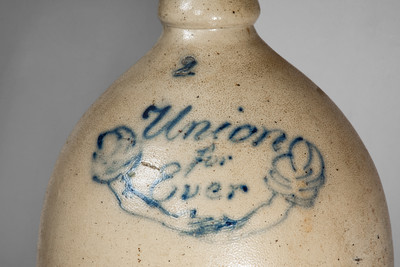 Rare "Union Forever" Stoneware Jug w/ Clasped Hand Decoration, Civil War Era, attrib. Manhattan