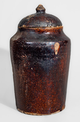 Glazed Redware Jar w/ Lid, possibly Southern origin, 19th century