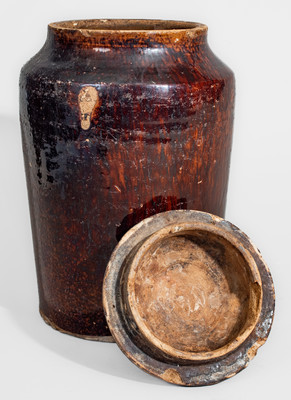 Glazed Redware Jar w/ Lid, possibly Southern origin, 19th century