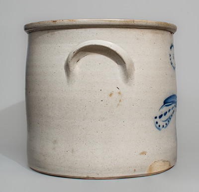 N CLARK JR / ATHENS NY Two-Gallon Stoneware Crock w/ Cobalt Foliate Decoration