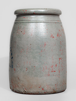 PALATINE POTTERY CO. / W. VA Stoneware Canning Jar w/ Stenciled Cobalt Pear Motif