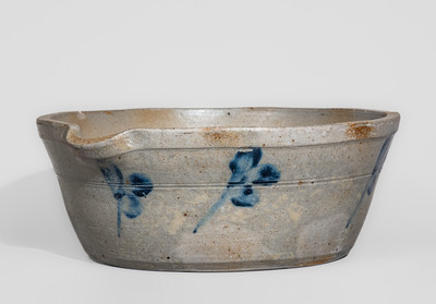 Baltimore Stoneware Milkpan w/ Cobalt Clover Decoration, c1875