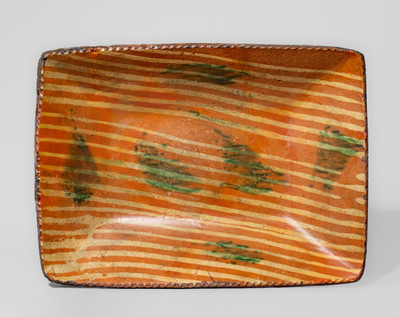 Large-Sized Philadelphia, PA Redware Loaf Dish w/ Two-Color Slip Decoration, late 18th century