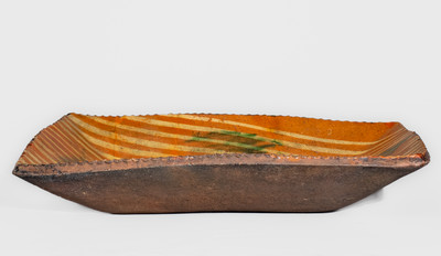 Large-Sized Philadelphia, PA Redware Loaf Dish w/ Two-Color Slip Decoration, late 18th century