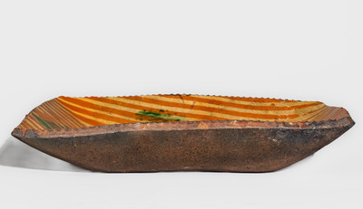 Large-Sized Philadelphia, PA Redware Loaf Dish w/ Two-Color Slip Decoration, late 18th century