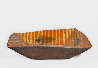 Large-Sized Philadelphia, PA Redware Loaf Dish w/ Two-Color Slip Decoration, late 18th century