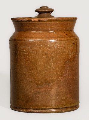 Rare Redware CREAM TARTAR Jar w/ Lid, attrib. Dodge Pottery, Portland, Maine, c1825
