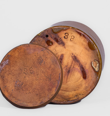 Rare Redware CREAM TARTAR Jar w/ Lid, attrib. Dodge Pottery, Portland, Maine, c1825