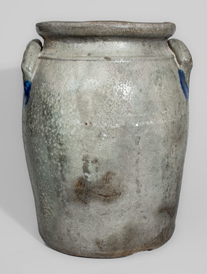 E. FOWLER / BEAVER, PA Three-Gallon Stoneware Jar w/ Cobalt Floral Decoration, c1870