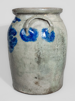 E. FOWLER / BEAVER, PA Three-Gallon Stoneware Jar w/ Cobalt Floral Decoration, c1870