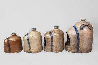 Scarce Graduated Group of Four Cobalt-Decorated Stoneware Chicken Waterers, probably NJ