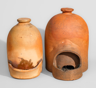 Two Pottery Chicken Waterers, American, second half 19th century