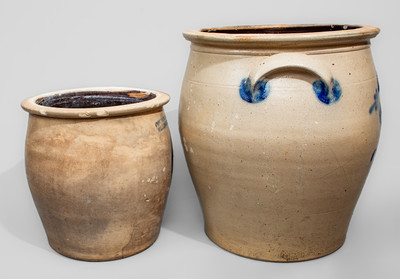 Two COWDEN & WILCOX / HARRISBURG PA Cobalt-Decorated Stoneware Jars