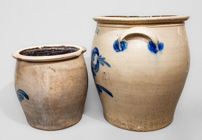 Two COWDEN & WILCOX / HARRISBURG PA Cobalt-Decorated Stoneware Jars