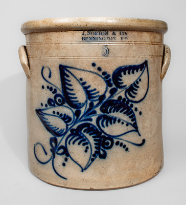 J. NORTON & CO: / BENNINGTON VT Five-Gallon Stoneware Crock, c1860