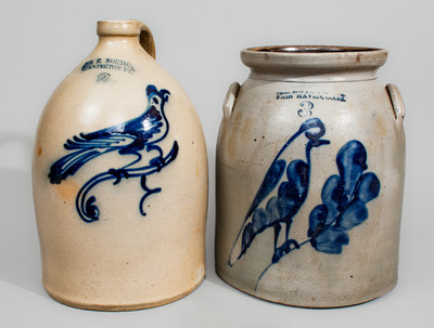 Two Pieces of Northeastern Stoneware w/ Cobalt Bird Decoration