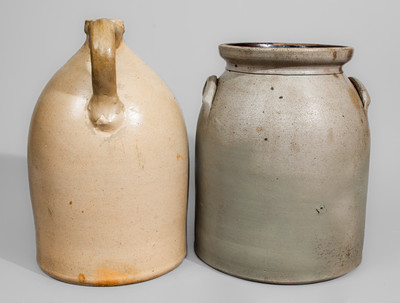 Two Pieces of Northeastern Stoneware w/ Cobalt Bird Decoration