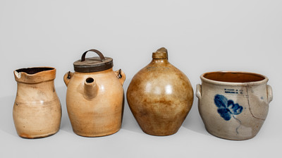 Four Pieces of Salt-Glazed Northeastern Stoneware, 19th century