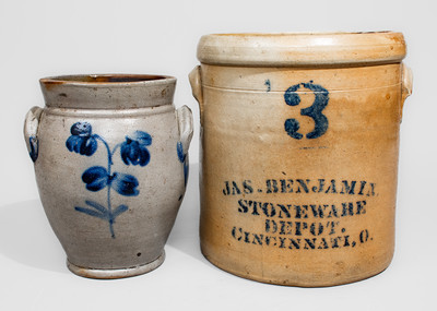 Two Pieces of Cobalt-Decorated American Stoneware, second half 19th century