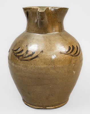 Attrib. Thomas Chandler, Edgefield District, SC Alkaline-Glazed Stoneware Pitcher w/ Iron Slip Decoration
