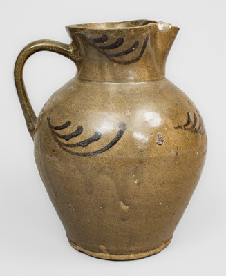 Attrib. Thomas Chandler, Edgefield District, SC Alkaline-Glazed Stoneware Pitcher w/ Iron Slip Decoration