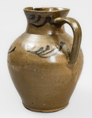 Attrib. Thomas Chandler, Edgefield District, SC Alkaline-Glazed Stoneware Pitcher w/ Iron Slip Decoration