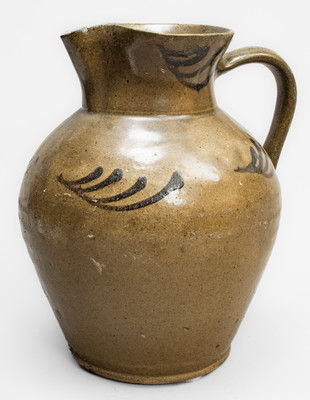 Attrib. Thomas Chandler, Edgefield District, SC Alkaline-Glazed Stoneware Pitcher w/ Iron Slip Decoration