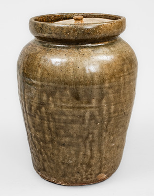 J.W.S. & CO. / PINE HOUSE, S C Alkaline-Glazed Stoneware Jar w/ Lid, c1860