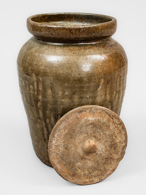 J.W.S. & CO. / PINE HOUSE, S C Alkaline-Glazed Stoneware Jar w/ Lid, c1860