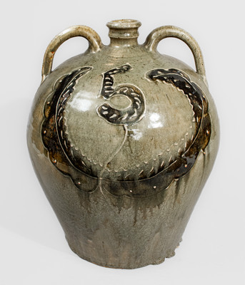 Stephen Ferrell (FERRELL / 1993) Double-Handled Jug w/ Two-Color-Slip Chicken Decoration