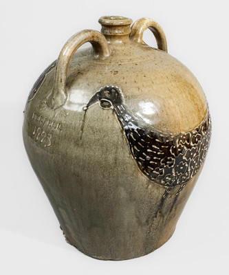 Stephen Ferrell (FERRELL / 1993) Double-Handled Jug w/ Two-Color-Slip Chicken Decoration