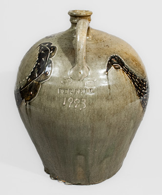 Stephen Ferrell (FERRELL / 1993) Double-Handled Jug w/ Two-Color-Slip Chicken Decoration