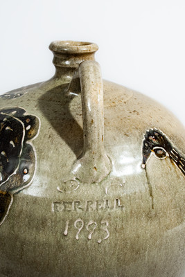 Stephen Ferrell (FERRELL / 1993) Double-Handled Jug w/ Two-Color-Slip Chicken Decoration