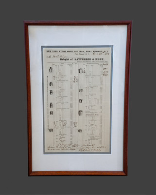 Framed NEW YORK STONEWARE POTTERY, FORT EDWARD, N.Y. Stoneware Billhead, 1881